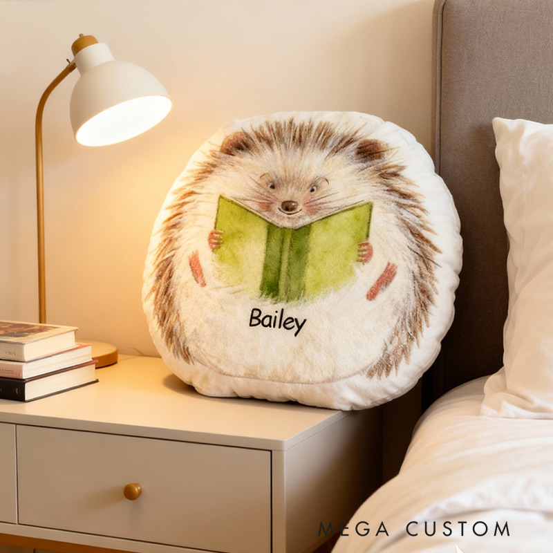 Personalized Hedgehog Reading Companion Pillow Graphic 3D Print Gift for Reading Lovers