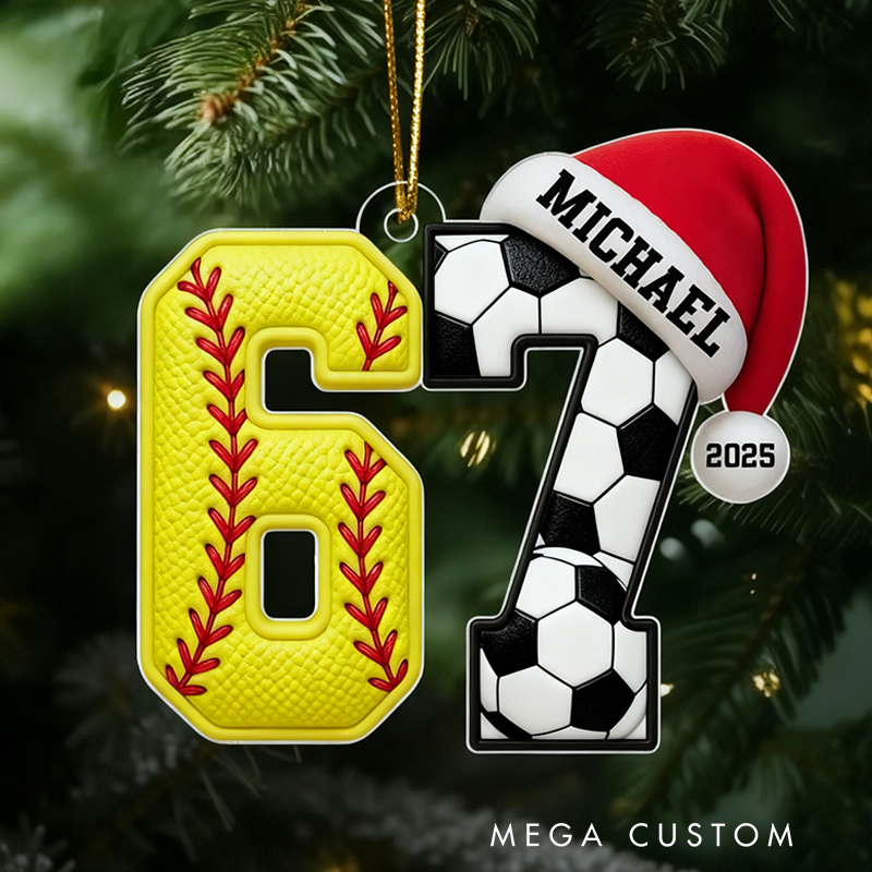 Personalized Acrylic Funny 67 Sports Ornament Funny Teenager Christmas Gifts Basketball and Soccer Fans Sports Lover