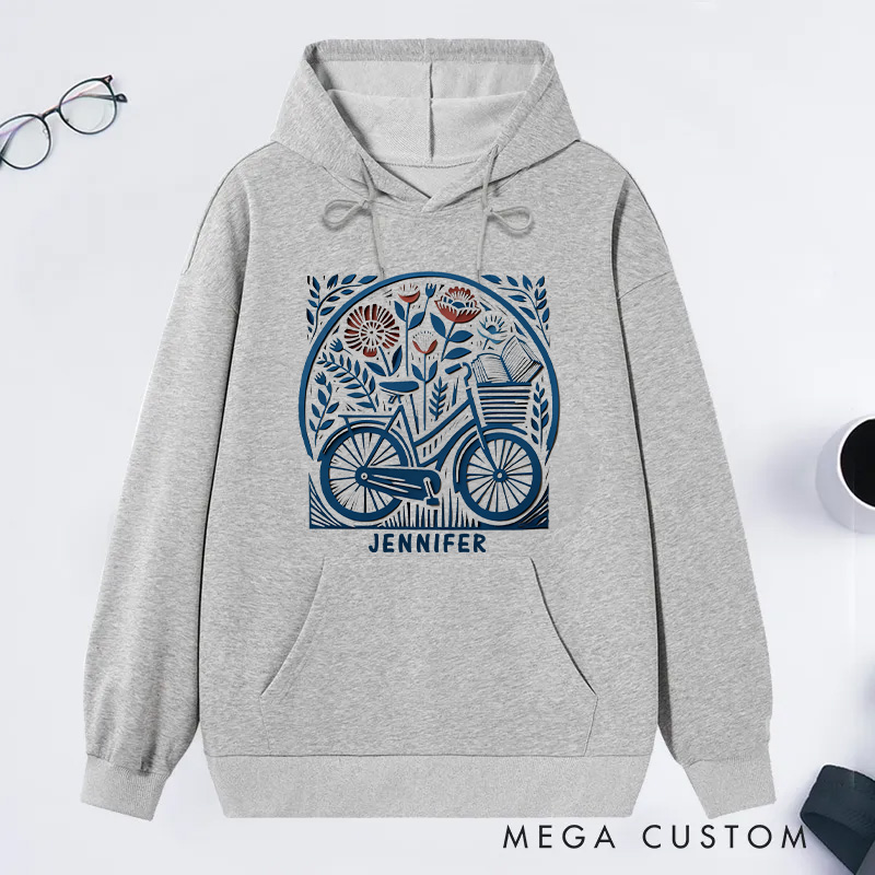 Personalized Hoodie Floral Book Lover Reading Gift Cyclist Hobbyist Bike Rider Hoodie Bicycle Lovers