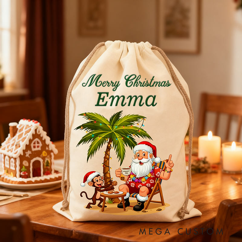 Personalized Tropical Holiday Santa Sack Christmas Sack for Travel Lovers