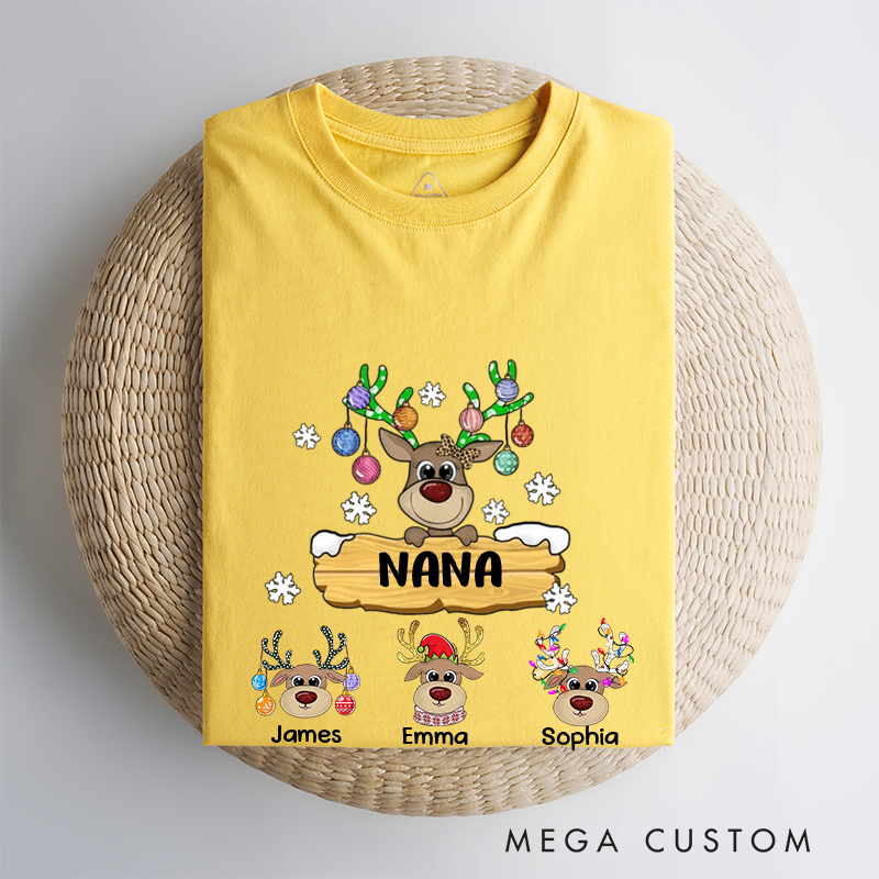 Personalized Grandma With Cute Little Reindeer Kids Christmas Classic T-shirt