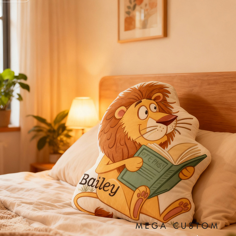 Personalized Lion's Tale Pillow Graphic 3D Print Gift for Reading Lovers