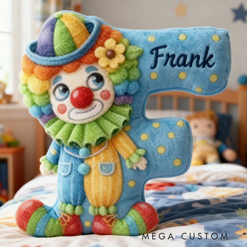 Personalized Clown Themed Custom Letter and Name Christmas gift Pillow Soft Decorative Graphic 3D Print Pillow for Kids