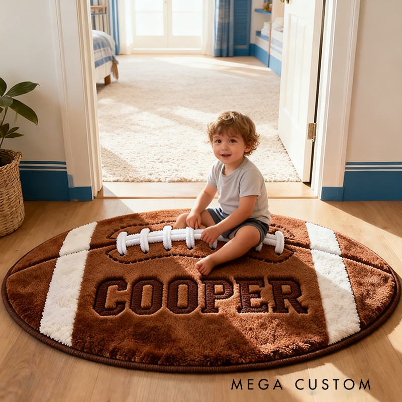 Personalized Football Shaped Rug with Custom Name for Football Fans