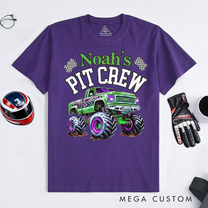 Personalized Monster Truck Pit Crew T‑Shirt Custom Name Classic Racing Tee Family Matching Shirt Car Lover Gift