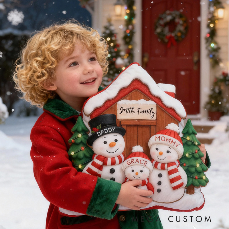Personalized Holiday Pillow Graphic 3D Print Custom Family Names Cozy Christmas Decor with Snowman Family and Sweet Home Christmas Gifts
