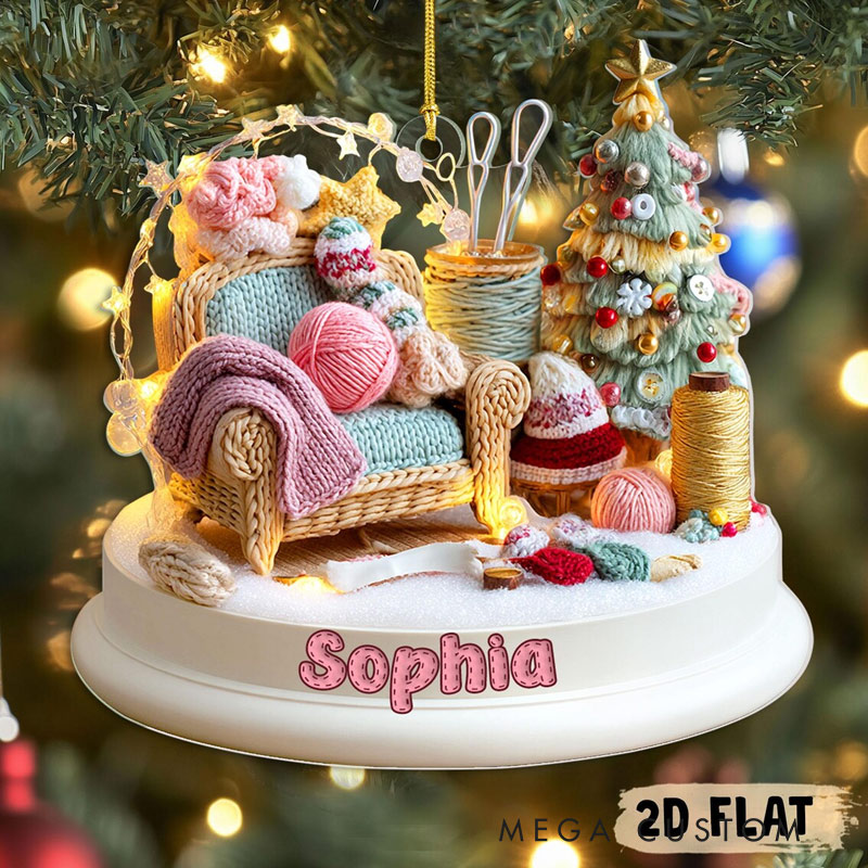 Personalized  Knitting Nook Christmas Ornament Crochet Corner Ornament Yarn Nook Xmas Decor for Crochet Lover