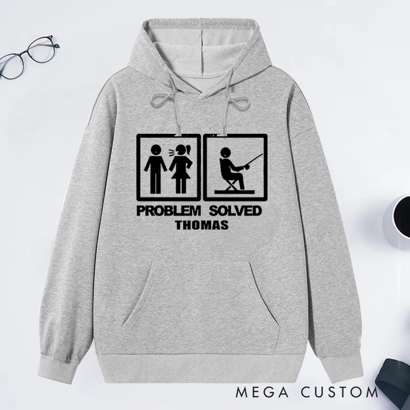 Personalized Fishing Hoodie Funny Problem Solved Fishing Sweatshirt Custom Name Perfect Gift for Fishing Lovers and Outdoor Enthusiasts