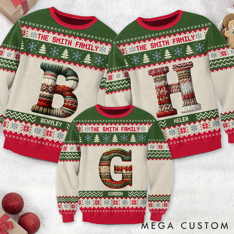 Personalized Family Letter Ugly Sweater Christmas Gift for Family