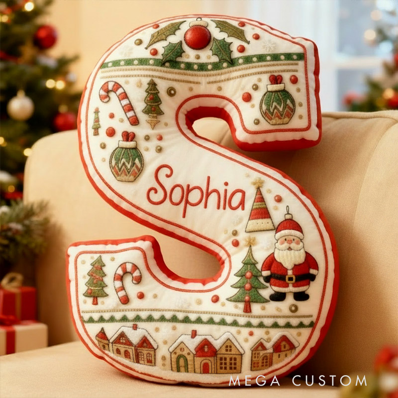Personalized Christmas Initial Pillow Graphic 3D Print Custom Name Pillow Festive Holiday Decor Housewarming Gift for Family and Kids