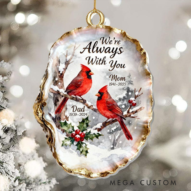 Personalized Cardinal Memorial Ornament 2D FLAT Acrylic Ornament Red Bird and Holly Design Sympathy Gift for Loss of Parents