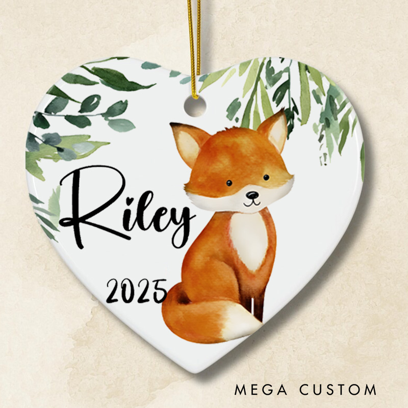 Personalized Baby Fox First Christmas Ornament Featuring Woodland Charm Christmas Ornament