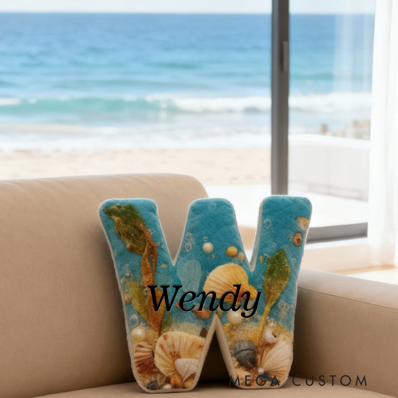 Personalized Seashell Dream Initial Pillow Graphic 3D Print Pillow for Travel Lovers