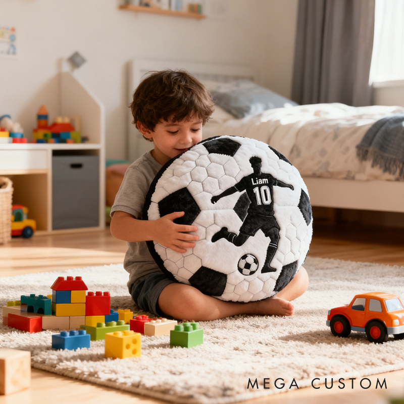 Personalized Soccer Pillow with Custom Name and Player Silhouette for Kids and Fans