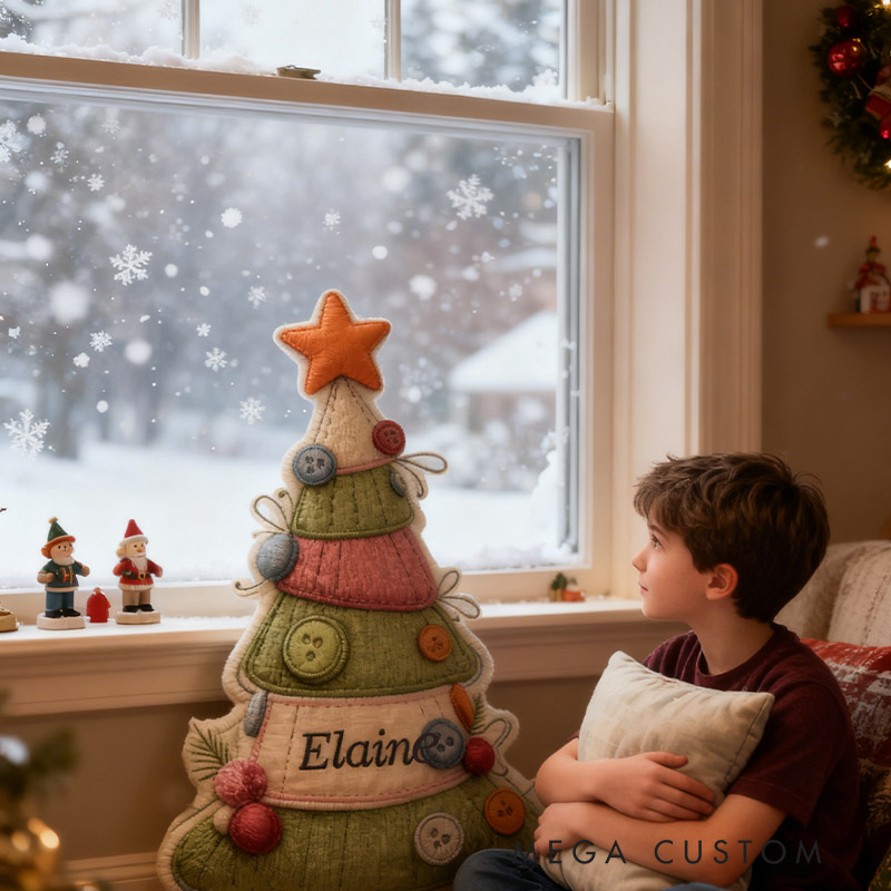 Personalized Festive Knit Christmas Tree Pillow Graphic 3D Print Custom Name Pillow for Crocheting Lovers