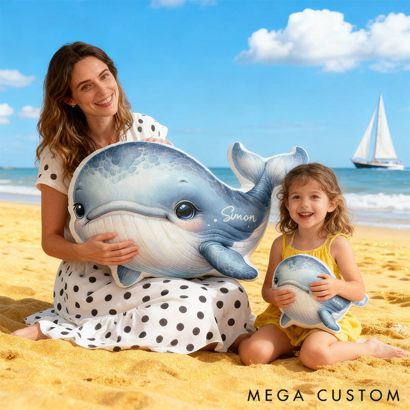 Personalized Graphic 3D Print Name Pillow with a Cute Whale Design Perfect Gift for Family