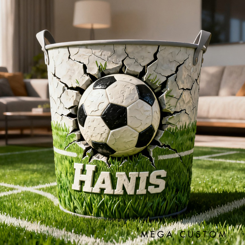 Personalized Soccer Storage Basket with Custom Name and Dynamic Design for Soccer Fans