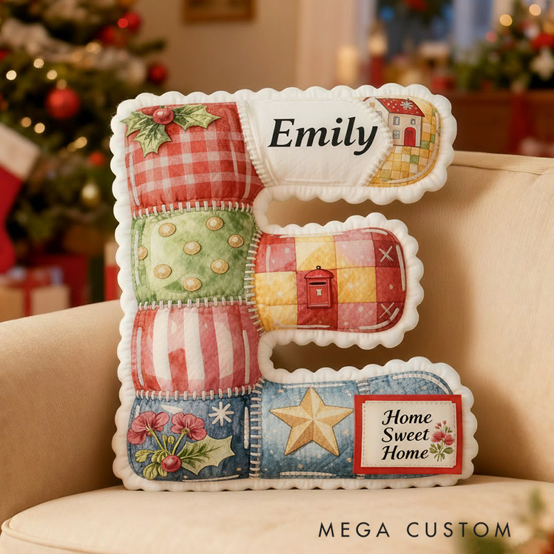 Personalized Letter Name Pillow Patchwork Christmas Initial Pillow Graphic 3D Print Gift for Kids and Family Housewarming Gift 