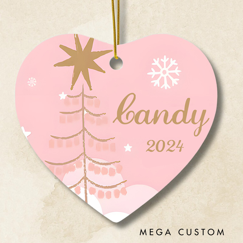 Personalized Pink Christmas Tree Ornament Featuring Elegant Holiday Accents Christmas Ornament