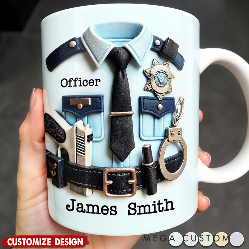 Personalized Police Officer Mug Custom Name Law Enforcement Coffee Cup Choose Color Badge Uniform Design Gift for Cops and Polices