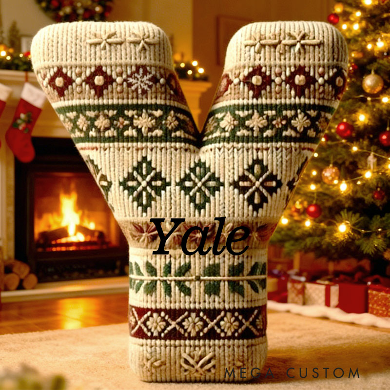 Personalized Cozy Knit Christmas Initial Pillow Graphic 3D Print Custom Name Pillow for Crocheting Lovers