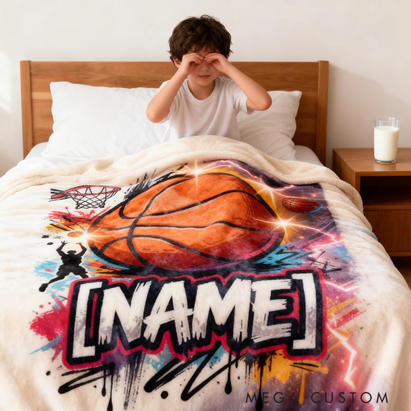 Personalized Basketball Blanket with Custom Name and Dynamic Artwork for Basketball Fans