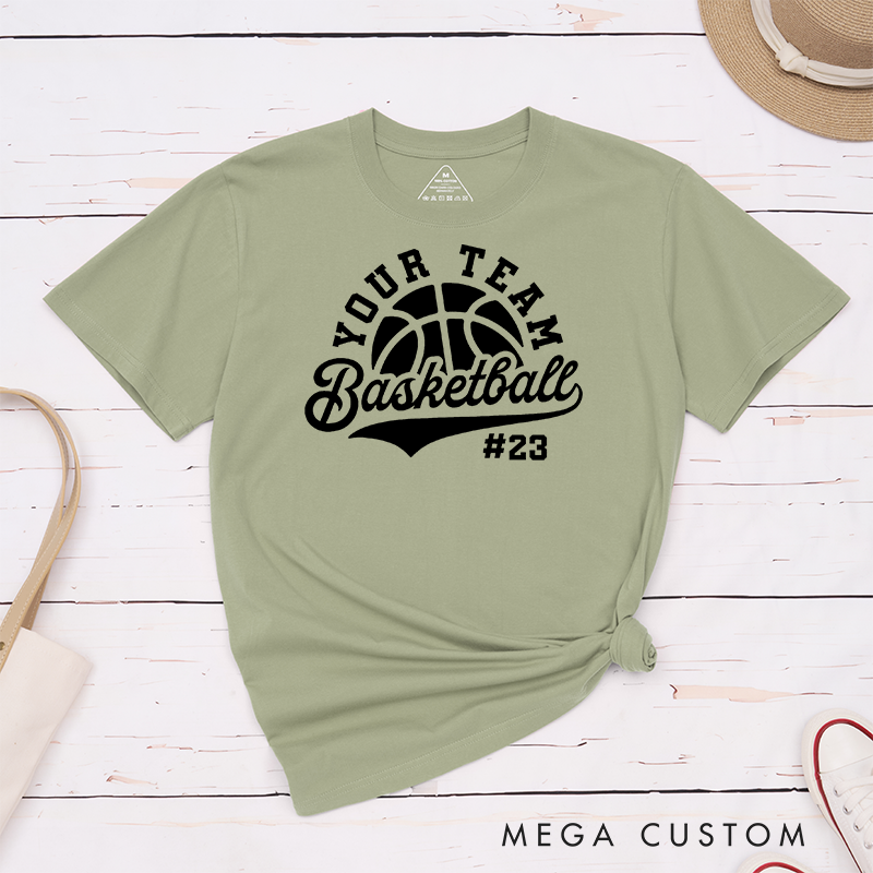 Personalized Basketball T-Shirt with Your Team Name Bold Graphic and Custom Jersey Number
