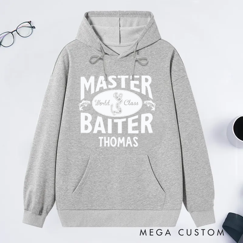Personalized Fishing Hoodie Master Baiter Design Custom Name Funny Gift for Fishing Enthusiasts Comfortable and Stylish Apparel