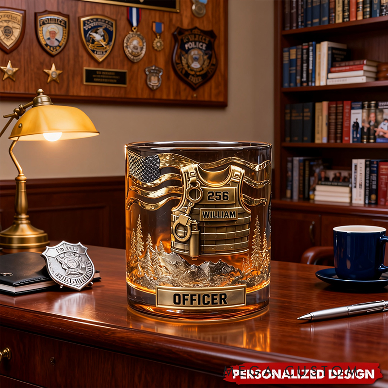 Personalized Serve and Protect Police Officer Whiskey Glass Custom Name and Badge Number Gifts