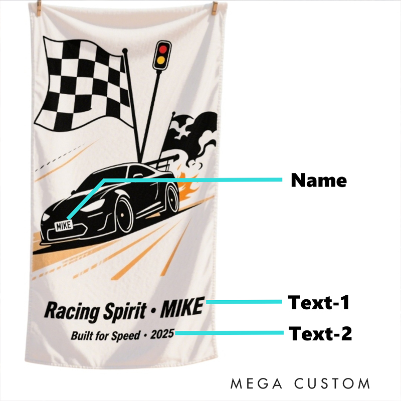 Personalized Racing Car Beach Towel Custom Name and Text Design Gift for Car and Motorsport Lovers