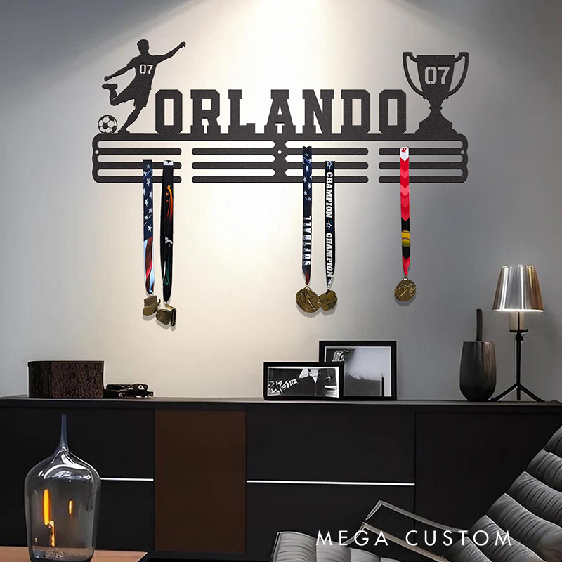 Personalized Soccer Medal Holder with Custom Name and Player Design for Soccer Player and Lover