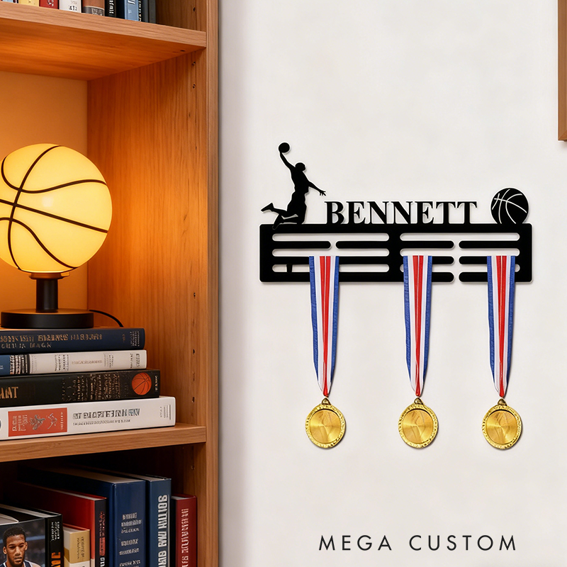 Personalized Basketball Medal Holder with Custom Name and Player Design