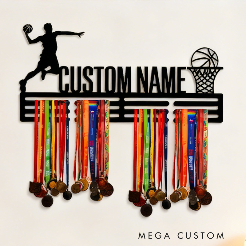 Personalized Basketball Medal Holder with Custom Name and Dunking Player Design