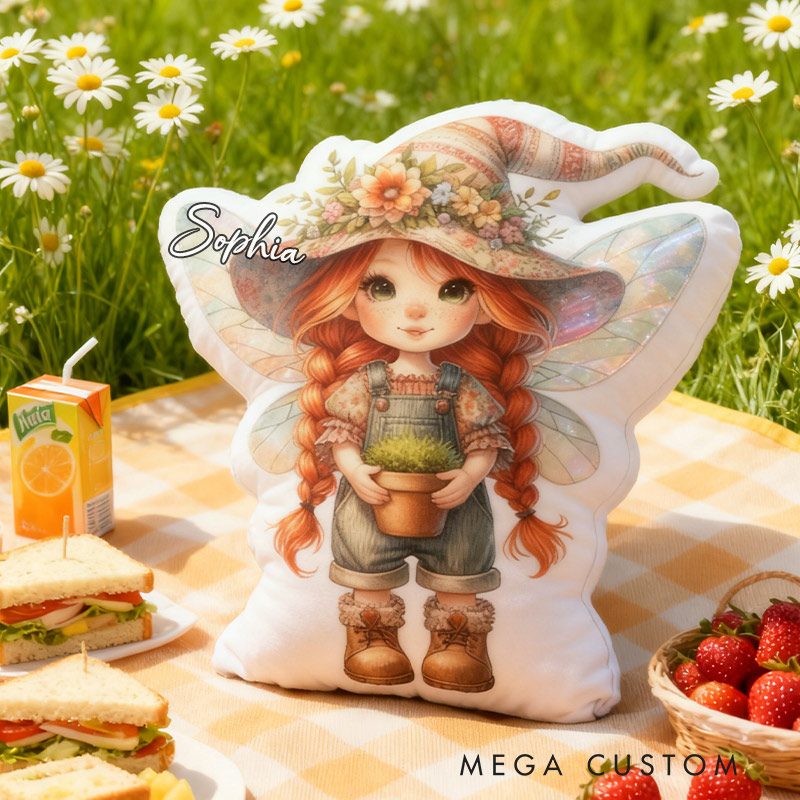 Personalized Ginger Garden Fairy Pillow Fun Girl Pillow with Name for Kids Gardening Lovers Gift