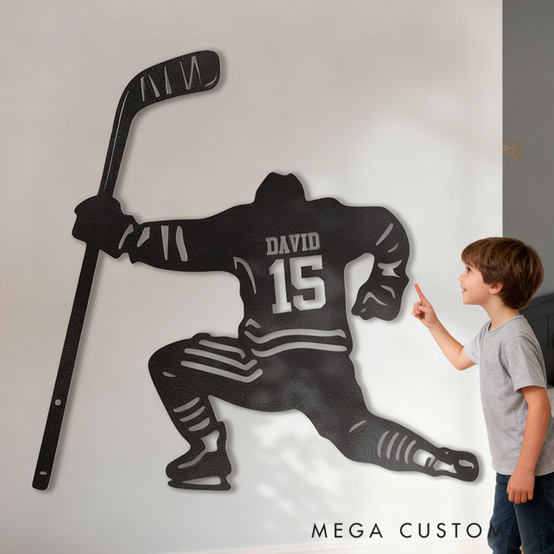 Personalized Hockey Metal Wall Art with Custom Name and Jersey Number for Hockey Lovers