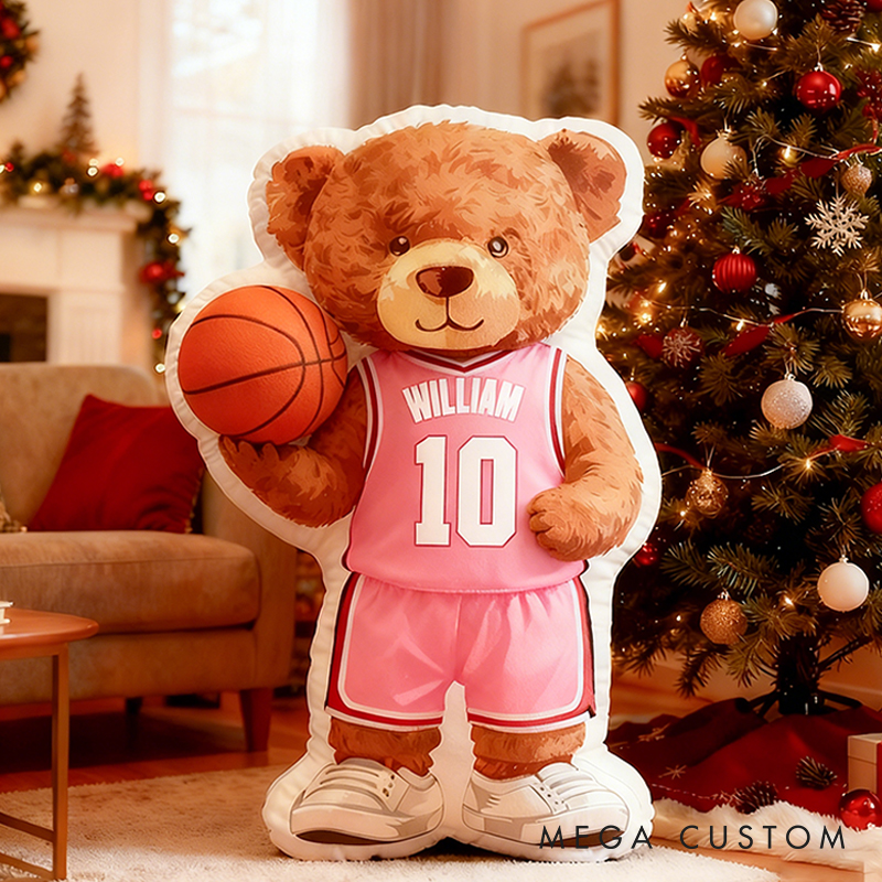 Personalized Basketball Bear Pillow with Custom Name and Jersey Number for Kids and Basketball Lovers