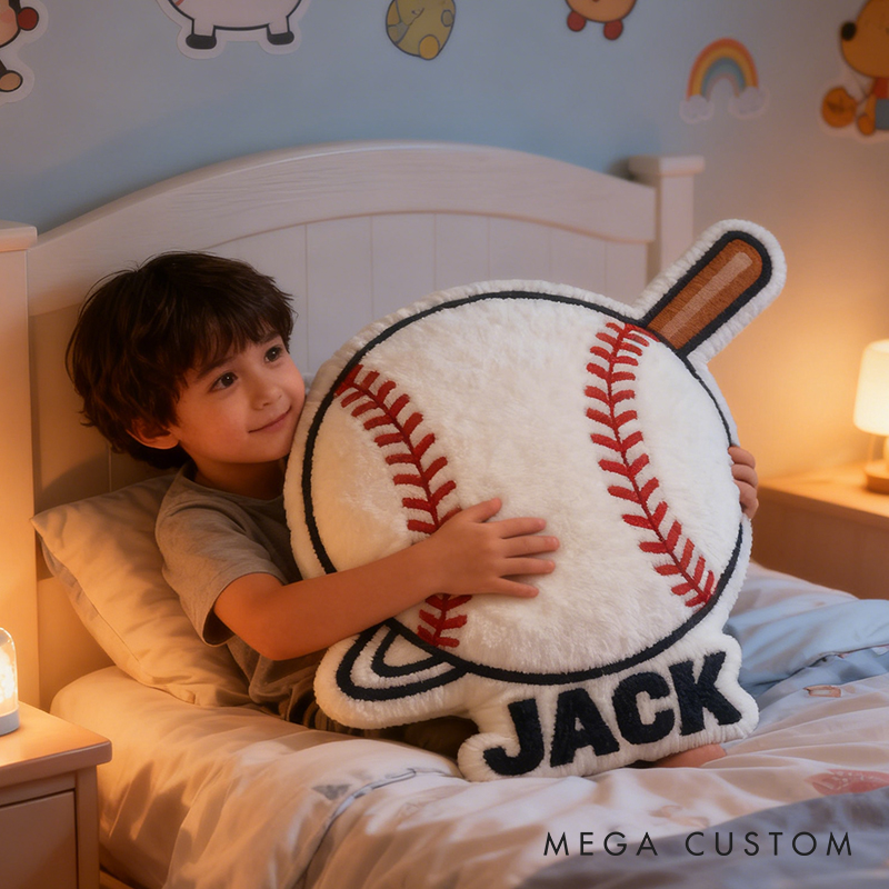 Personalized Baseball Pillow with Custom Name and Bat Design  for Kids and Baseball Fans