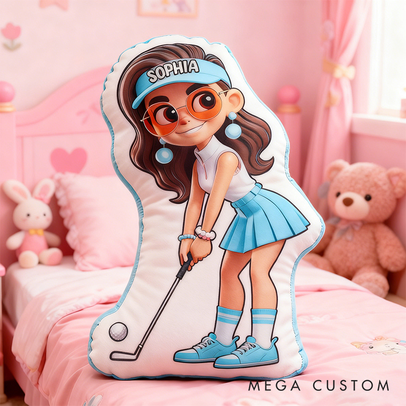 Personalized Golf Girl Pillow with Custom Name and Adorable Design for Girl and Golf Lovers