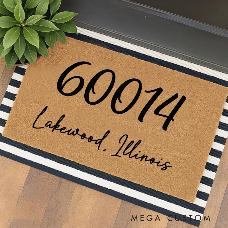 Personalized Lakewood Illinois Zip Code Custom Doormat Zip Code And City Welcome Mat Stylish Home Entryway Decor Perfect Gift For Housewarming