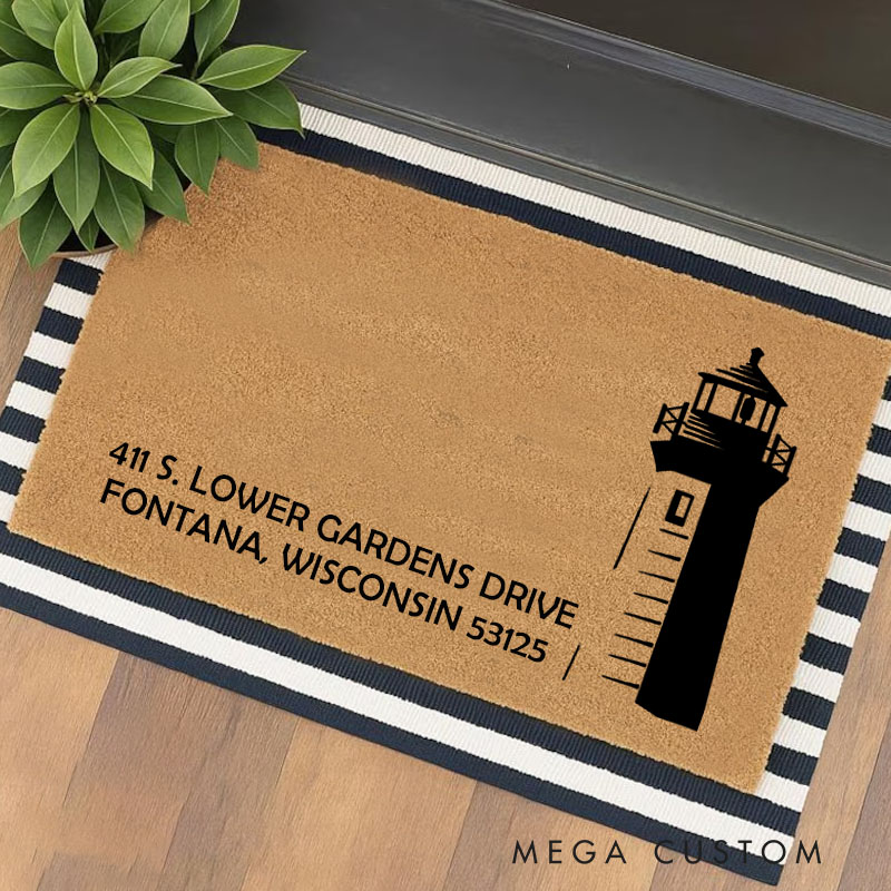 Personalized Lighthouse Doormat Custom Address Design Durable Coir Welcome Mat Unique Home Entryway Decor Perfect Gift For Housewarming Or New Home