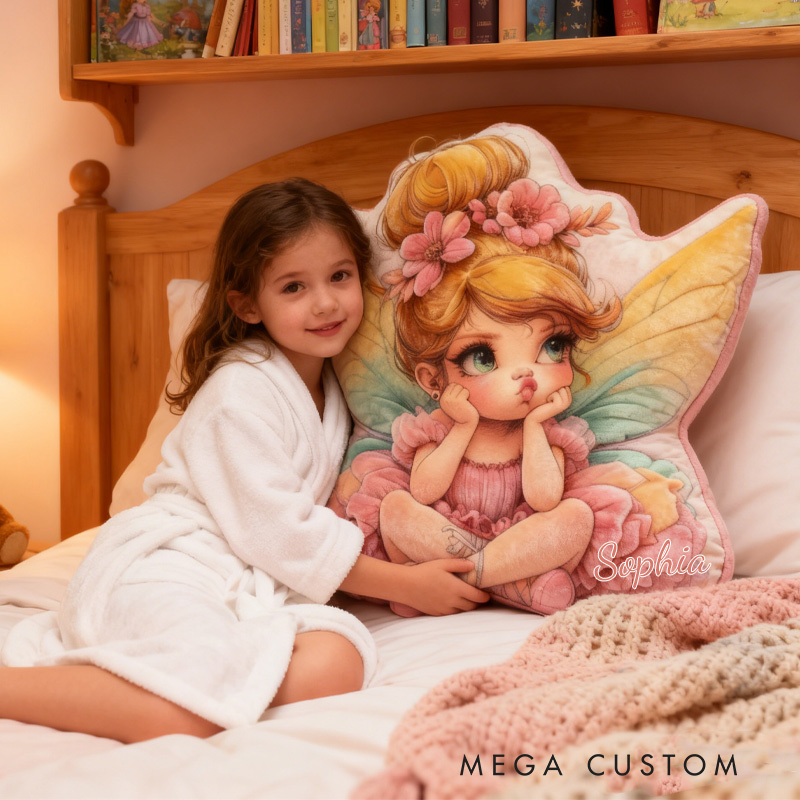 Personalized Sitting Fairy Throw Pillow Cute Fairy Pillow with Name Little Girl Fairies Pillow for Kids Girl Boy Gardener Christmas Gifts Loving Room Decor
