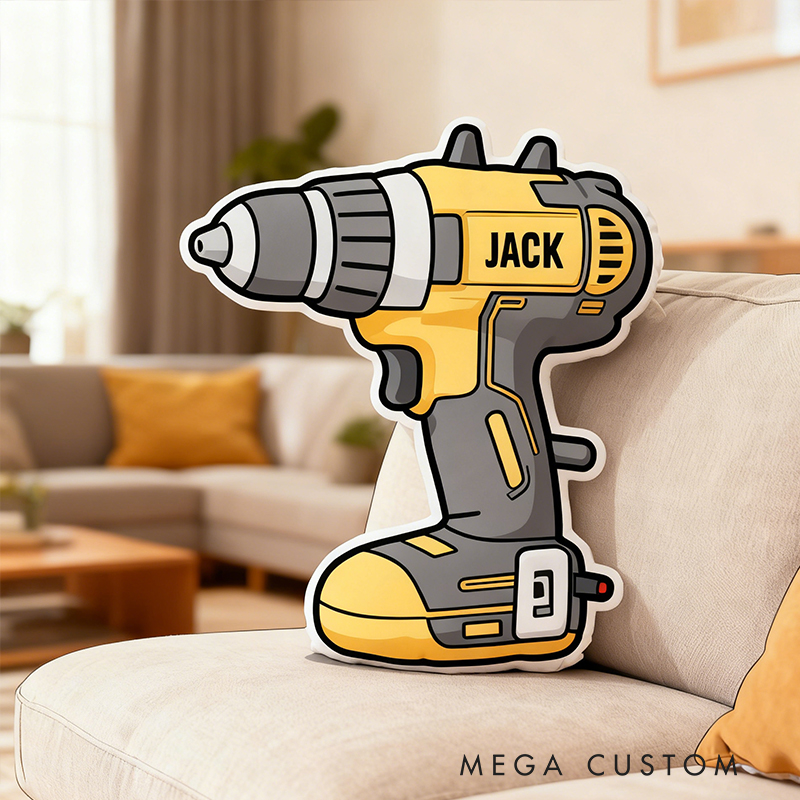 Personalized Power Drill Plush Pillow Custom Name Tool Shaped Appreciation Gifts