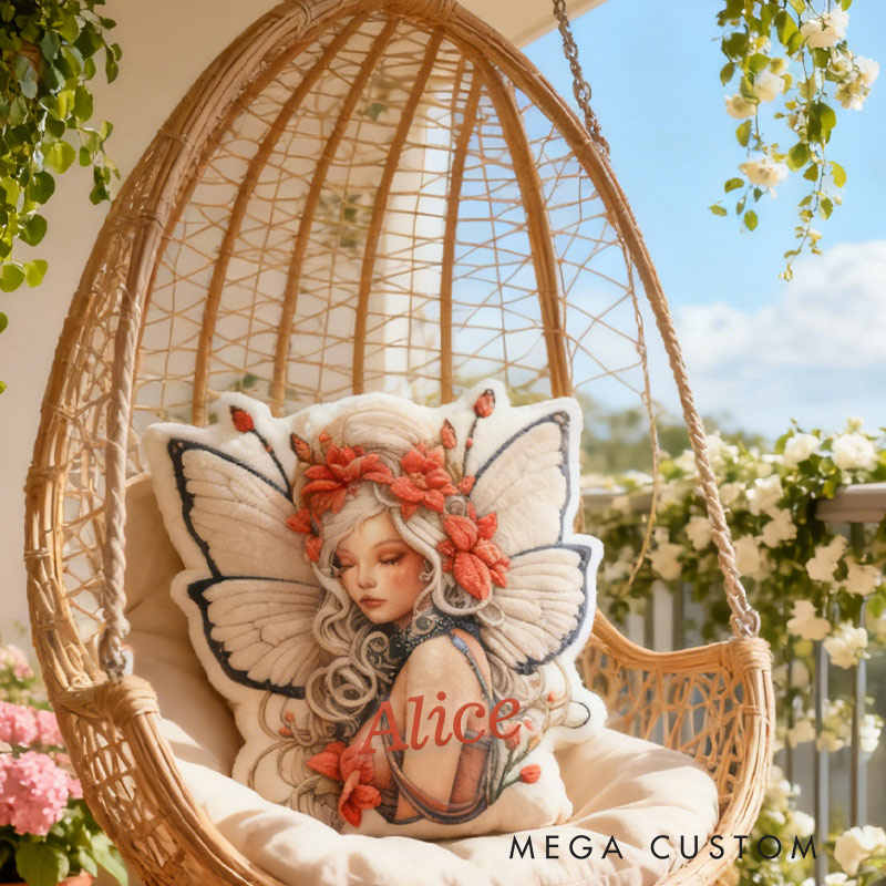Personalized Floral Winged Fairy Pillow with Custom Name Graphic 3D Print Pillow for Gardening Lovers