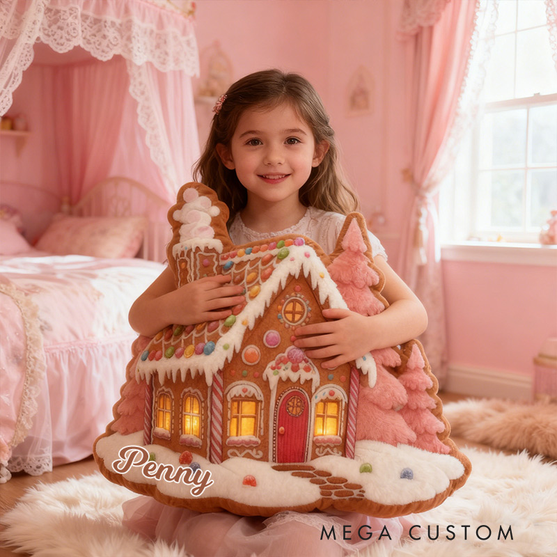 Personalized Gingerbread House Pillow Graphic 3D Print Custom Name Pillow Gift for Girls Famlily Housewarming Gift Cozy Home Decor