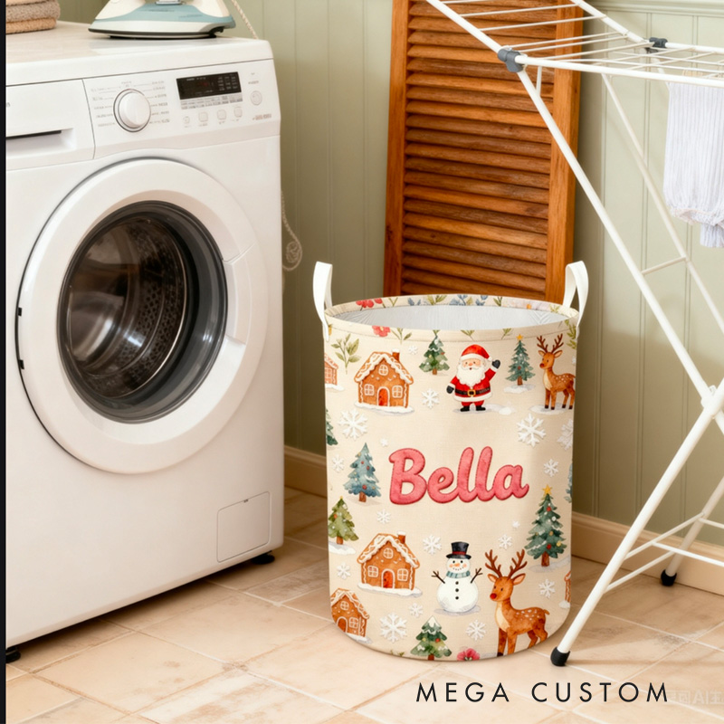 Personalized Christmas Laundry Basket Custom Name Hamper Foldable Storage Bin Durable Organizer For Holiday Decor Kids Playrooms Or Living Rooms
