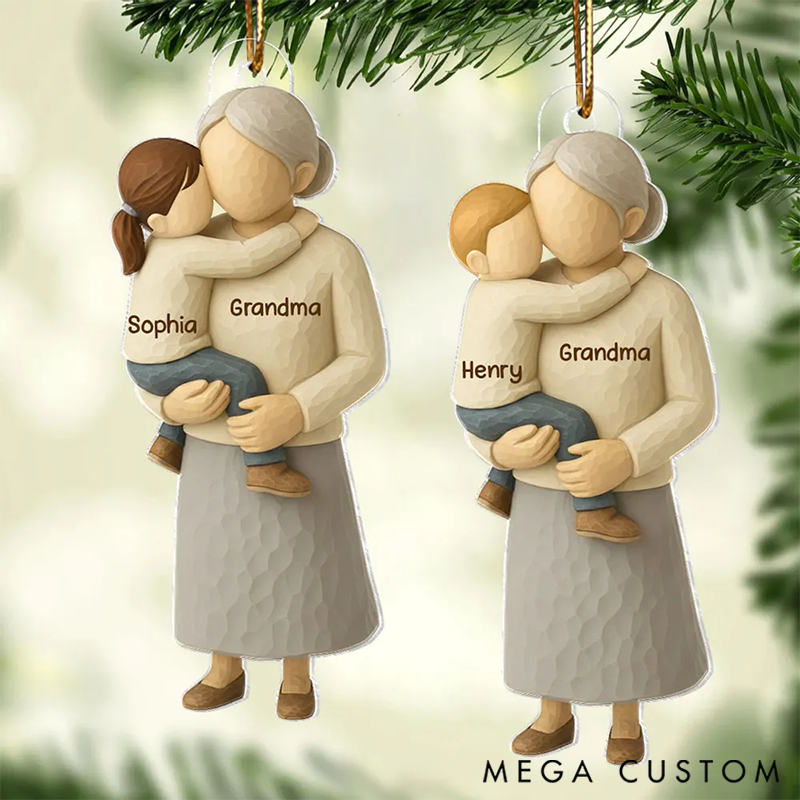 Personalized Grandpa Hugging Grandkid Ornaments Heartwarming Christmas Gift for Grandma