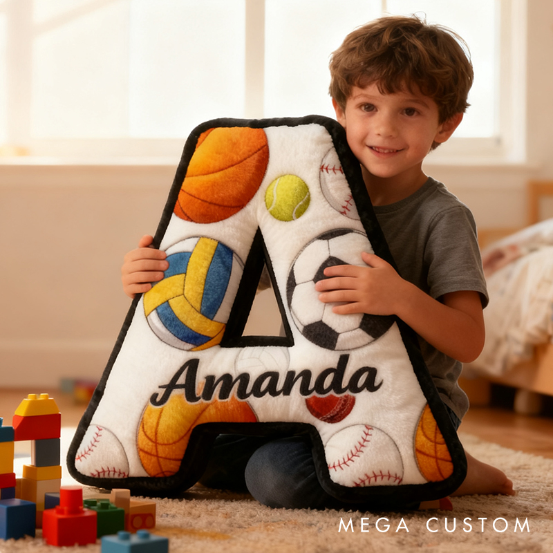 Personalized Sports Letter Pillow for Kids with Custom Name and Sports Design