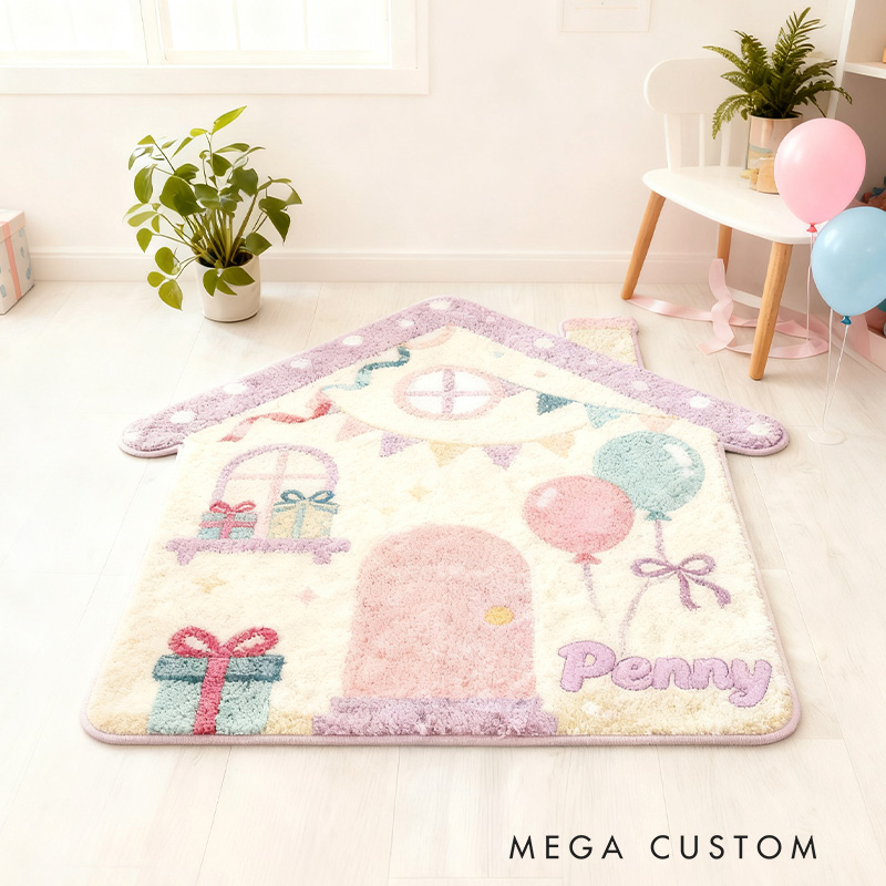 Personalized Rug for Kids Room House-Shaped Soft Plush Carpet Custom Name Floor Mat New Home Gifts