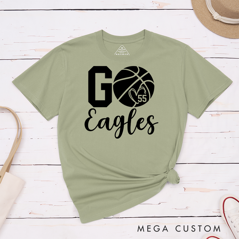 Personalized Basketball T-Shirt with Custom Team Name, Number, and Go Team Design