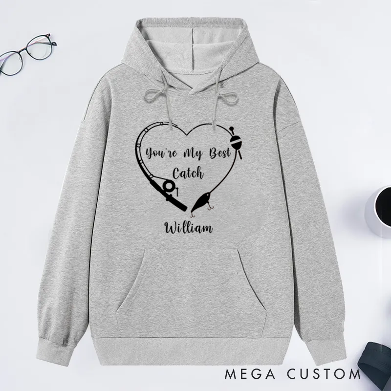 Personalized Fishing Hoodie You’re My Best Catch Design Custom Name Romantic Gift for Anglers Couples and Outdoor Adventures